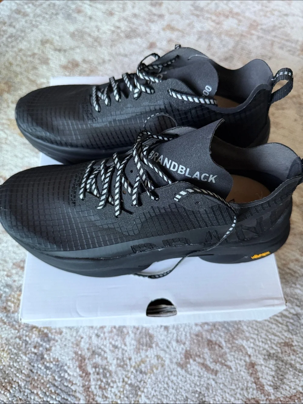 Brandblack Men’s Black Knit Runner Sneakers with Reflective Laces